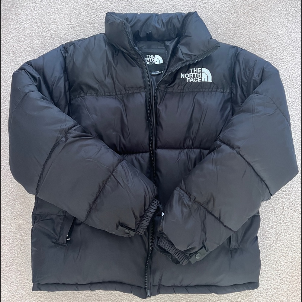 North face black cropped puffer coat